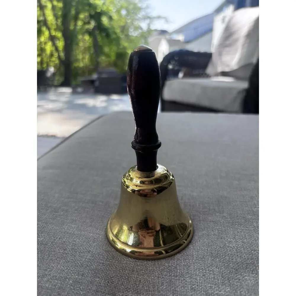 Vintage Solid Brass Hand Bell with Black Wooden Handle for School Teacher Bell